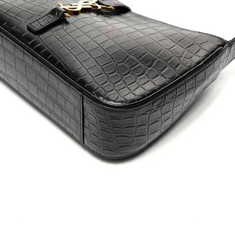 YVES SAINT LAURENT Embossed Leather LE 5 A 7 One Belt Hobo Le San Cassette Shoulder Bag black WS25372