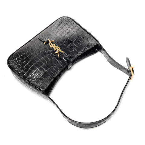 YVES SAINT LAURENT Embossed Leather LE 5 A 7 One Belt Hobo Le San Cassette Shoulder Bag black WS25372