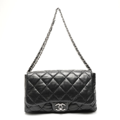 CHANEL No. 13 2009-2010 Lambskin Matelasse Accordion Flap Shoulder Bag black WS25374