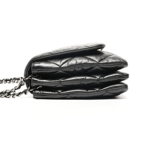 CHANEL No. 13 2009-2010 Lambskin Matelasse Accordion Flap Shoulder Bag black WS25374