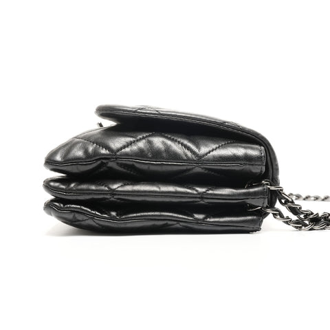 CHANEL No. 13 2009-2010 Lambskin Matelasse Accordion Flap Shoulder Bag black WS25374