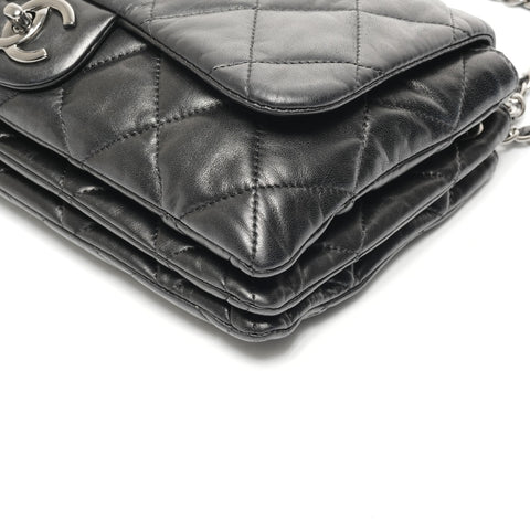 CHANEL No. 13 2009-2010 Lambskin Matelasse Accordion Flap Shoulder Bag black WS25374