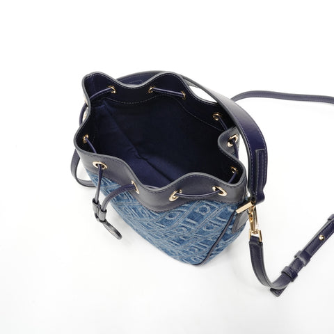 Salvatore Ferragamo Monogram Jacquard Mini Bucket 2way Shoulder Bag blue WS25375