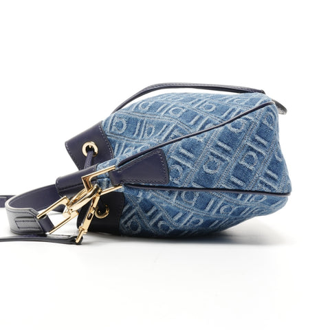 Salvatore Ferragamo Monogram Jacquard Mini Bucket 2way Shoulder Bag blue WS25375