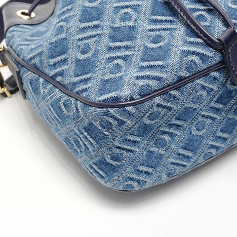 Salvatore Ferragamo Monogram Jacquard Mini Bucket 2way Shoulder Bag blue WS25375
