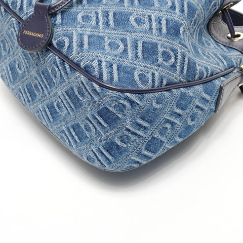 Salvatore Ferragamo Monogram Jacquard Mini Bucket 2way Shoulder Bag blue WS25375