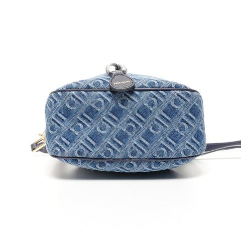 Salvatore Ferragamo Monogram Jacquard Mini Bucket 2way Shoulder Bag blue WS25375