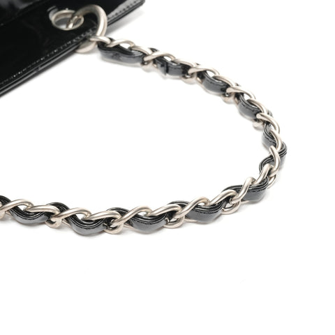 CHANEL No. 6 2000-2002 Patent Leather Enamel Chain Tote Handbag black WS25376