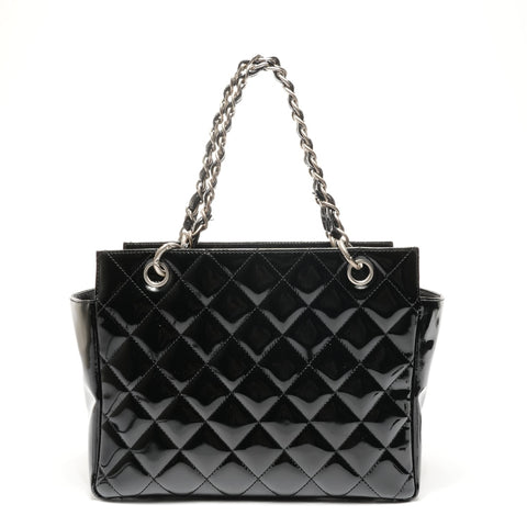 CHANEL No. 6 2000-2002 Patent Leather Enamel Chain Tote Handbag black WS25376