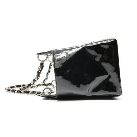 CHANEL No. 6 2000-2002 Patent Leather Enamel Chain Tote Handbag black WS25376