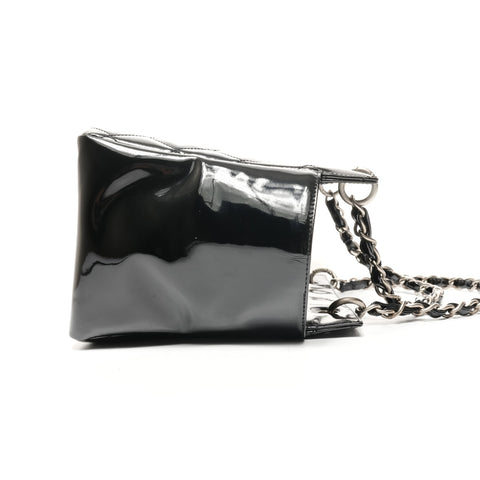 CHANEL No. 6 2000-2002 Patent Leather Enamel Chain Tote Handbag black WS25376