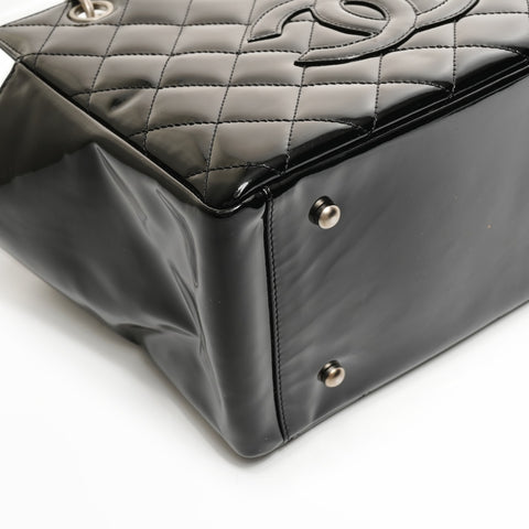 CHANEL No. 6 2000-2002 Patent Leather Enamel Chain Tote Handbag black WS25376