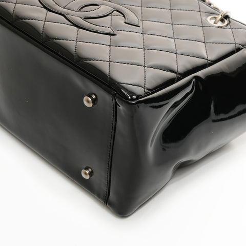 CHANEL No. 6 2000-2002 Patent Leather Enamel Chain Tote Handbag black WS25376