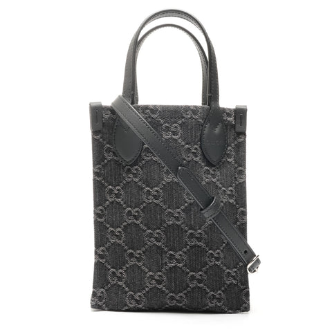 GUCCI GG Canvas Mini Tote 2-Way Shoulder Bag 773730 Handbag black WS25381