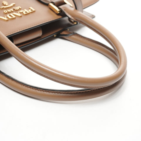 PRADA Saffiano Leather 2way Handbag Brown WS25386