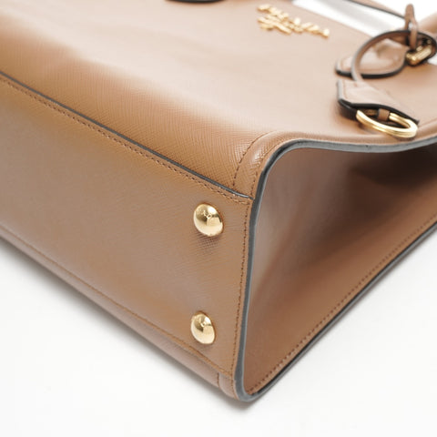 PRADA Saffiano Leather 2way Handbag Brown WS25386