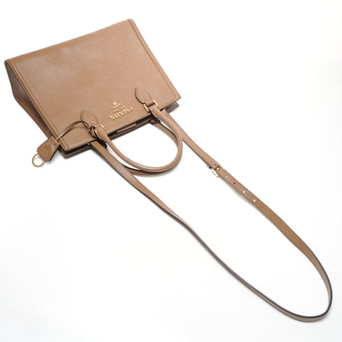PRADA Saffiano Leather 2way Handbag Brown WS25386