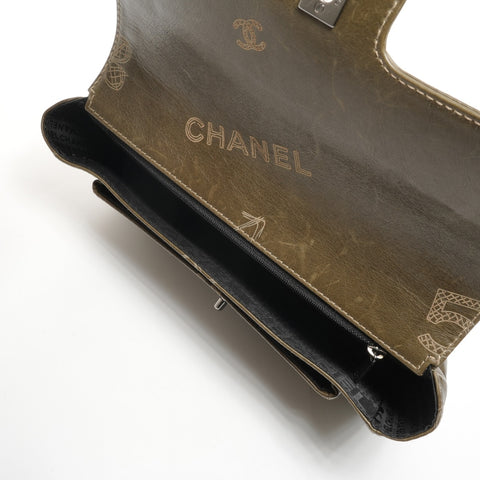 CHANEL No. 8 2003-2004 Leather Cruise Line Icon Motif One Belt Shoulder Bag khaki WS25387