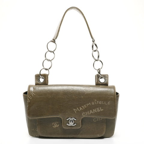 CHANEL No. 8 2003-2004 Leather Cruise Line Icon Motif One Belt Shoulder Bag khaki WS25387