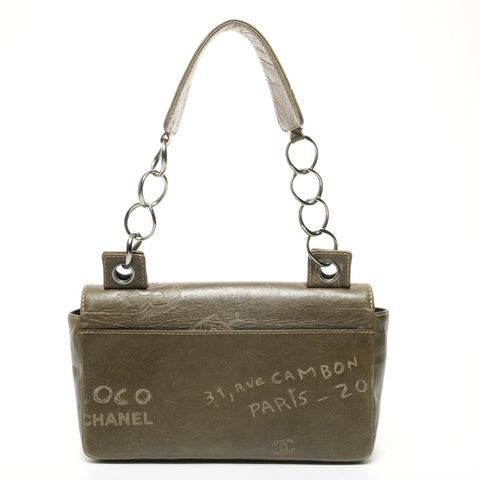 CHANEL No. 8 2003-2004 Leather Cruise Line Icon Motif One Belt Shoulder Bag khaki WS25387