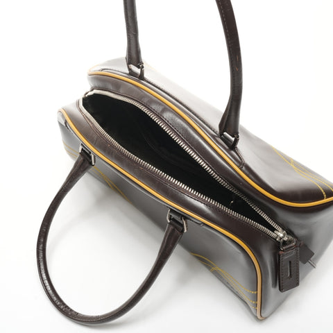 PRADA Leather Bowling Bag Boston Bag Handbag Brown WS25388