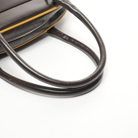 PRADA Leather Bowling Bag Boston Bag Handbag Brown WS25388