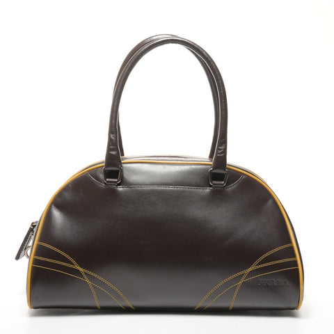 PRADA Leather Bowling Bag Boston Bag Handbag Brown WS25388