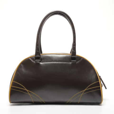 PRADA Leather Bowling Bag Boston Bag Handbag Brown WS25388