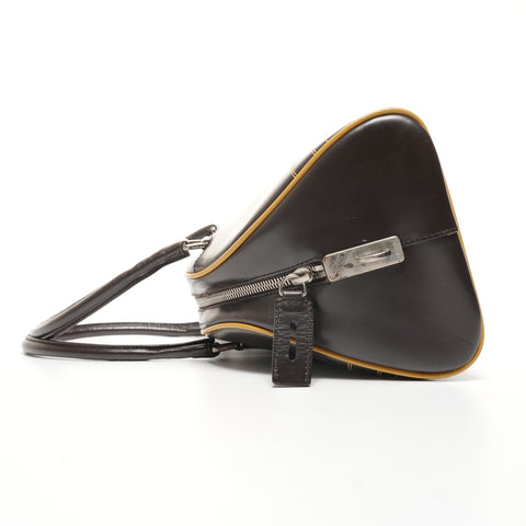 PRADA Leather Bowling Bag Boston Bag Handbag Brown WS25388
