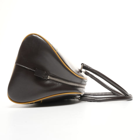 PRADA Leather Bowling Bag Boston Bag Handbag Brown WS25388