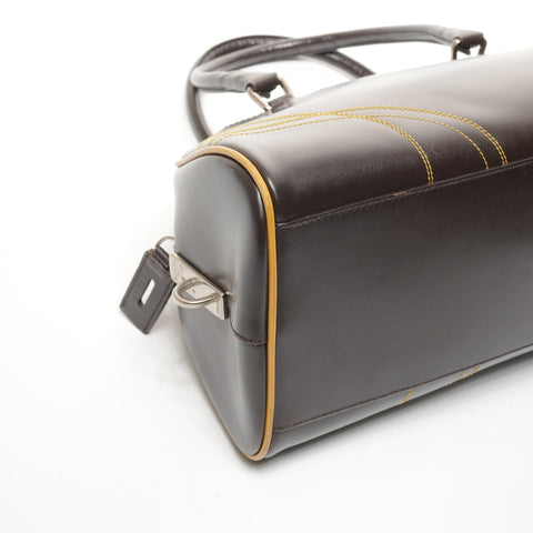 PRADA Leather Bowling Bag Boston Bag Handbag Brown WS25388