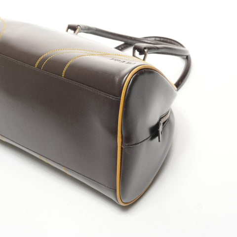 PRADA Leather Bowling Bag Boston Bag Handbag Brown WS25388