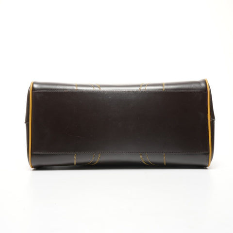 PRADA Leather Bowling Bag Boston Bag Handbag Brown WS25388