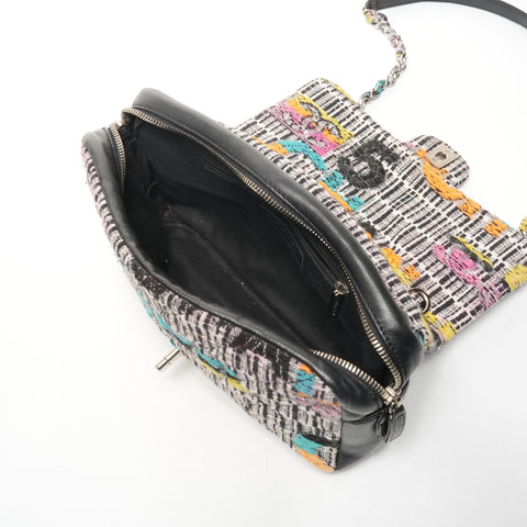 CHANEL 20s 2014-2015 Wool Tweed Flap Chain Easy Flap Shoulder Bag multicolor WS25389