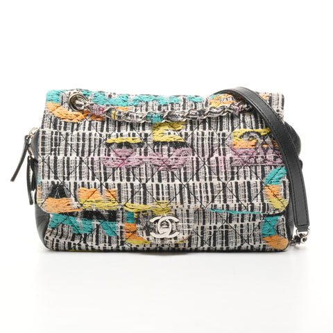 CHANEL 20s 2014-2015 Wool Tweed Flap Chain Easy Flap Shoulder Bag multicolor WS25389