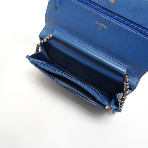CHANEL Matelasse Flap Chain Wallet in Lambskin, 25 Series, 2018 Shoulder Bag blue WS25390