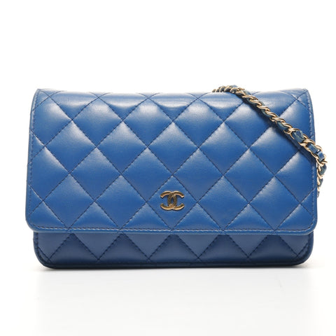 CHANEL Matelasse Flap Chain Wallet aus Lammleder, 25 Series, 2018 Umhängetasche blau WS25390