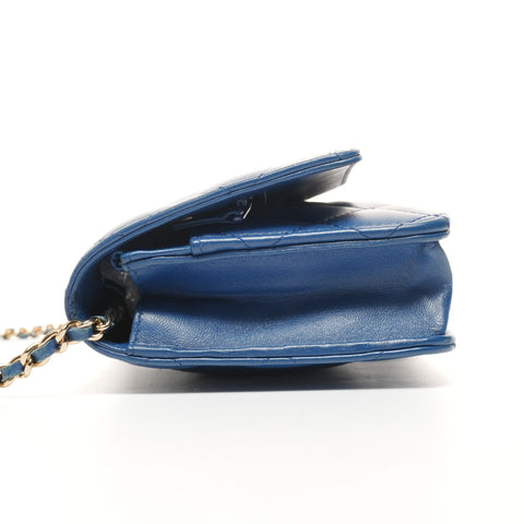 CHANEL Matelasse Flap Chain Wallet in Lambskin, 25 Series, 2018 Shoulder Bag blue WS25390
