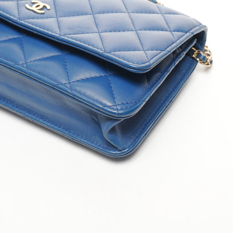 CHANEL Matelasse Flap Chain Wallet in Lambskin, 25 Series, 2018 Shoulder Bag blue WS25390