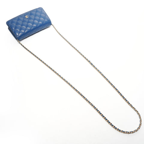 CHANEL Matelasse Flap Chain Wallet in Lambskin, 25 Series, 2018 Shoulder Bag blue WS25390