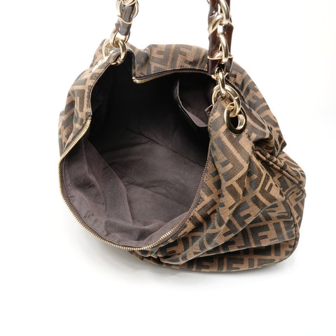 FENDI Zucca Canvas Mia One Belt Chain Shoulder Bag Brown WS25399