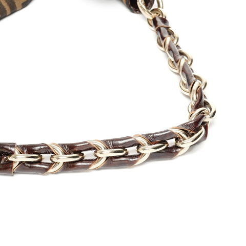 FENDI Zucca Canvas Mia One Belt Chain Shoulder Bag Brown WS25399