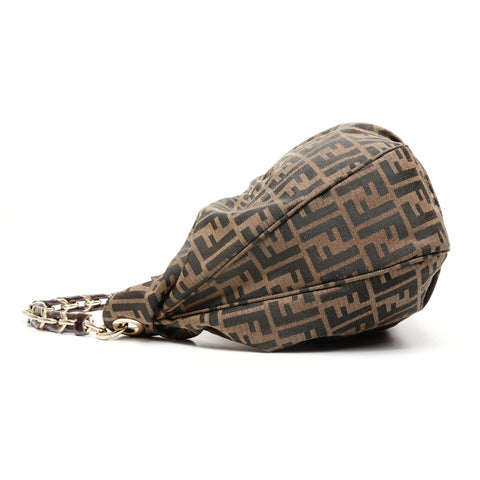 FENDI Zucca Canvas Mia One Belt Chain Shoulder Bag Brown WS25399