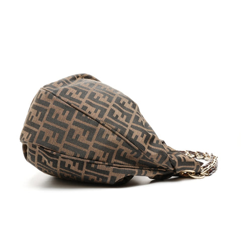 FENDI Zucca Canvas Mia One Belt Chain Shoulder Bag Brown WS25399