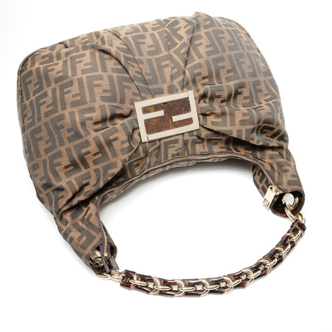 FENDI Zucca Canvas Mia One Belt Chain Shoulder Bag Brown WS25399