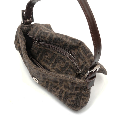 FENDI Wollstrick Mamma Bucket Schultertasche mit einem Gürtel Braun WS25400