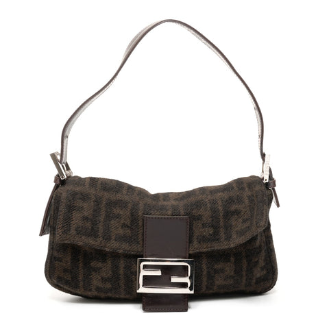 FENDI Wool knit Mamma Bucket one belt Shoulder Bag Brown WS25400
