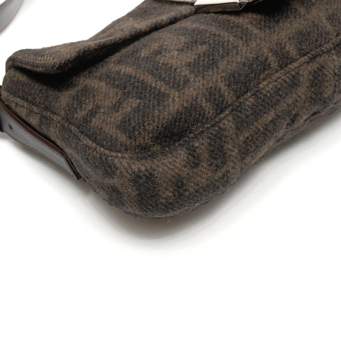 FENDI Wool knit Mamma Bucket one belt Shoulder Bag Brown WS25400