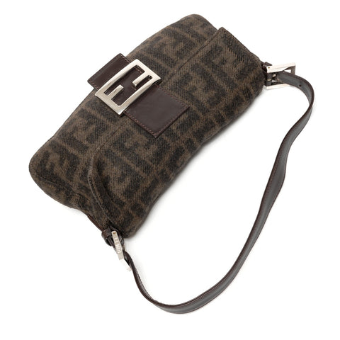 FENDI Wool knit Mamma Bucket one belt Shoulder Bag Brown WS25400