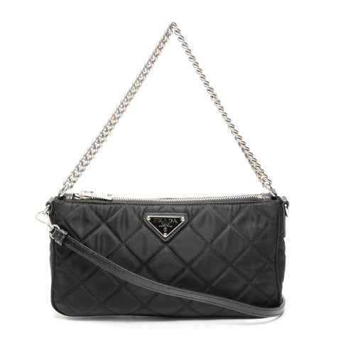 PRADA TESSUTO IMPUNTU Nylon Chain 2-way Mini Quilted Bag Shoulder Bag black WS25401